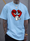 Unisex Kırık Kalp bardak Baskılı Oversize Tshirt