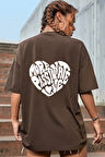 Unisex Yazı Kalp Baskılı Oversize Tshirt