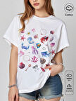 Unisex Deniz Kabukları Baskılı Tasarım Tshirt