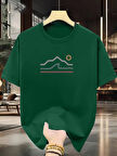 Unisex Güneşli Dağ Tasarım Basklı Tshirt