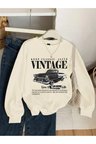 Unisex Vintage Baskılı Oversize Sweatshirt