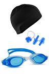Premium Yüzücü Seti Özel Kutulu Antifog  Yüzücü Gözlüğü Bone Kulak Tıkacı ve Burun Klipsi Seti