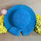 Uretti - Sabriye 2438 - El Yapımı Rafya İp Fiyonklu Şapka - Mavi