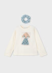 Mayoral Kız Çocuk 2’li Set (4-10 Yaş) – Krem Renk Baskılı Pamuk Bluz ve Çiçek Desenli Tokalı Set