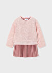 Mayoral Kız Çocuk Askılı Elbise ve Kazak Takımı (4-10 Yaş) – Pembe Pileli Elbise, Payetli Kazak