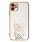 Smcase Apple iPhone 12 Kılıf Standlı Kamera Korumalı Cute Bear Silikon