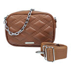 SİA ÇANTA Kapitone Desenli Gümüş Zincir Detaylı Baget Askılı , Örgü Kemer Askılı Omuz Ve Çapraz Çanta