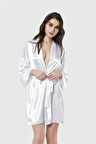 Bicomi Beyaz Kısa Saten Sabahlık