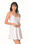 Bicomi Beyaz Kısa Saten Gecelik