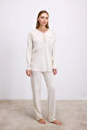 Bicomi Fil Dişi Modal Pamuklu Uzun Kollu Düğmeli 2li Pijama Takımı