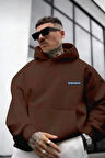 Erkek  Kahverengi Oversize Cellorheart Baskılı Sweatshirt