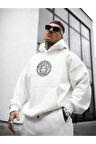 Erkek Beyaz Oversize Medusa Baskılı Sweatshirt