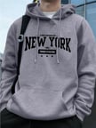 New York Bustling City Baskılı Erkek Tişörtü Kışlık Oversize Kapüşonlu Üst Spor Cepli Polar S