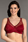 Kadın Bordo Transparan Detaylı Dolgusuz D Cup Sütyen