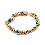 925 Ayar Gümüş Altın Kaplama Zincir Nazar Boncuklu Bileklik