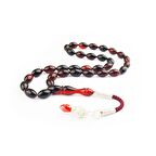 1000 Ayar Gümüş Kazaz Püsküllü Arpa Kesim Kırmızı Sıkma Kehribar