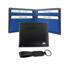 Vekar Siyah İçi Saks Mavisi Deri Erkek Cüzdan Anahtarlık Seti