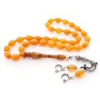 Gümüş Püskül Özel İşleme İmame Arpa Kesim Sıkma Kehribar Tesbih