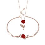 925 Ayar Gümüş Zirkon Taşlı Gül Tasarım Kolye Bileklik Seti