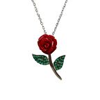 Pigado 925 Ayar Gümüş Zirkon Taşlı Özel Tasarım Kırmızı Gül Kolye