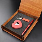 Sevgililer Günü Hediye Seti Ayna Kalem Anahtarlık Ahşap Kutulu