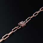 925 Ayar Gümüş Rose Kaplama Kare Baget Tasarım Zincirli Bileklik