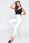 Yüksek Bel Dar Paça En Boy Likra Pantolon Beyaz