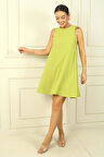 Kadın Kolsuz Keten Efektli Kısa Elbise