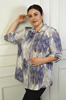 Kadın Kol Katlamalı Zigzag Büyük Beden Gömlek