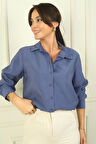 Kadın Önü Düğmeli Kolları Büzgülü Uzun Kol Gömlek
