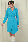 Kruvaze Yaka Plise Detaylı Ceket Elbise