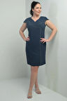 Kadın Yakası Taş Detaylı Lazer Kesim Astarlı Büyük Beden Kısa Elbise