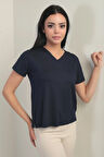 Kadın V Yaka Yırtmaçlı Kısa Kol Bluz
