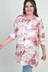 Kadın Kol Katlamalı Batik Desenli Büyük Beden Uzun Gömlek