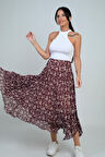 Kadın Beli Lastikli Astarlı Mini Çiçekli Midi Kraşlı Üçgen  Etek