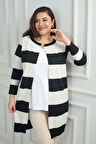 Kadın Enine Kalın Çizgili Büyük Beden Hırka