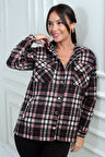 Kadın Kapüşonlu Ekose Desenli Metal Düğmeli Cepli Gömlek