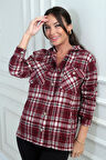 Kadın Kapüşonlu Ekose Desenli Metal Düğmeli Cepli Gömlek