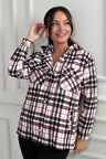 Kadın Kapüşonlu Ekose Desenli Metal Düğmeli Cepli Gömlek
