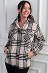 Kadın Kapüşonlu Ekose Desenli Metal Düğmeli Cepli Gömlek