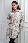 Kadın Yanları Yırtmaçlı Ekose Uzun Gömlek