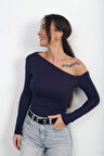 Kadın Kayık Yaka Tek Omuz Uzun Kollu Buzzy Bluz
