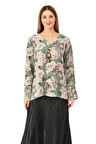 Oppland Kadın Klasik Şifon Anne Bluz Viskoz Kumaş Gül Desenli Kolyeli Uzun Kollu Astarlı Tam Kalıp