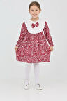 Kız Çocuk Bürümcük Kumaş Yaka ve Fiyonk Detaylı Elbise 12188