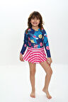 Kız Çocuk Şort Etekli Uzun Kollu Mayo Takımı 3-10 Yaş 12227