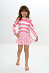 Kız Çocuk Şort Etekli Uzun Kollu Mayo Takımı 3-10 Yaş 12227
