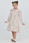 Kız Çocuk Fiyonk Yakalı Bel Kuşaklı Çiçek Desenli Kloş Etekli Elbise 12301