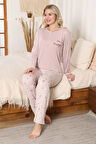 Kadın %100 Pamuk Pijama Takımı - Baskılı - 3 Düğmeli -12355
