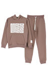 Kız Çocuk 2 İplik Küfe Yazı Görselli Kapüşonlu Alt-Üst Takım 12374