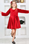 Kız Çocuk Kadife Elbise-İçi Tüllü ve Fiyonk Süslemeli 7-12 Yaş 12427